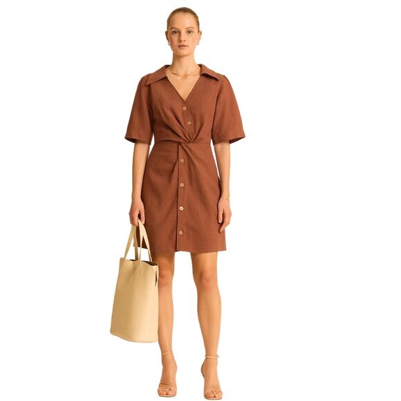 Nanushka Taiga Linen Mini Dress Small Brown NEW - Picture 9 of 9